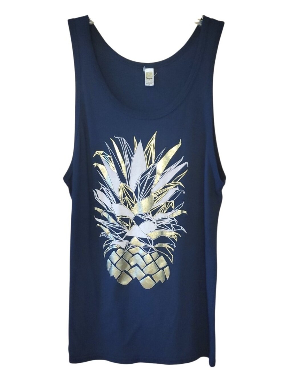 Royal Apparel Navy Bamboo Tank‎ Top with Gold & White Pineapple Graphic Size M